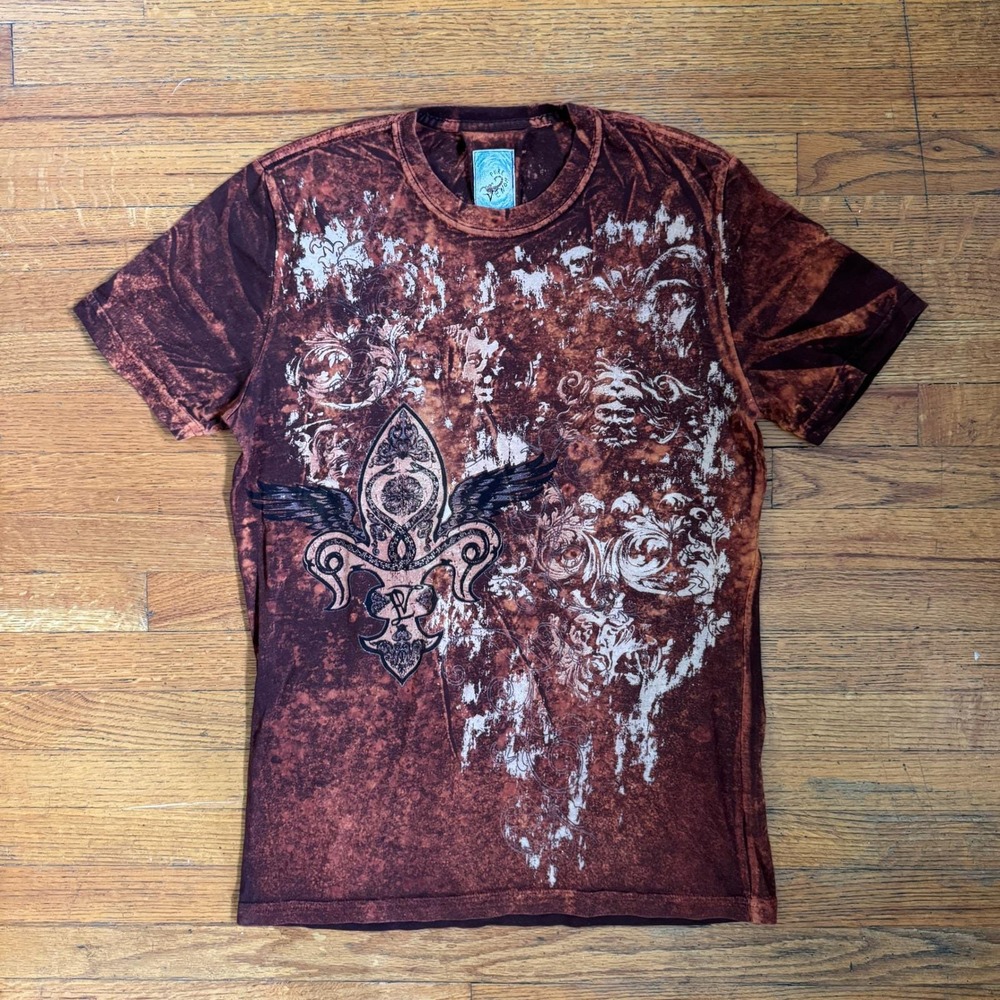 Pure Venom Mens Bleached Graphic T Shirt Size Small Angel Skull Fleur De Lis